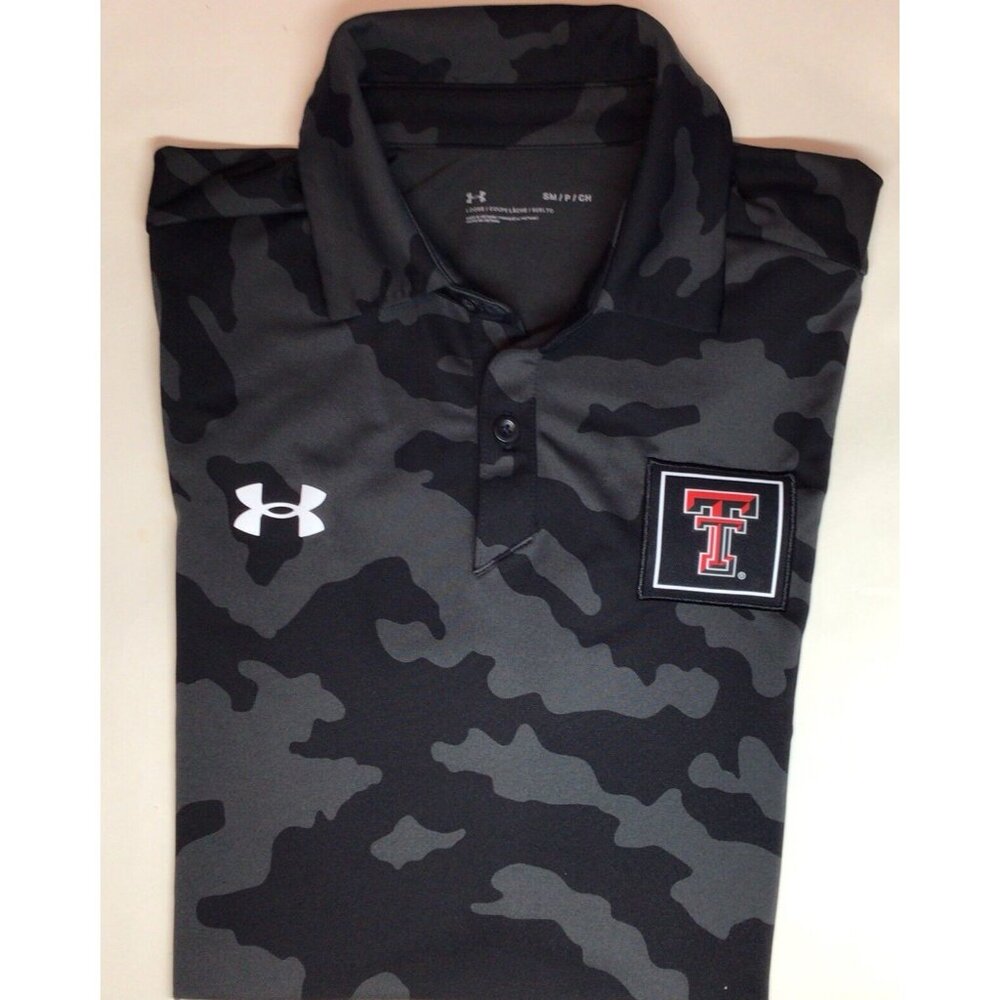 Texas Tech Red Raiders Under Armour HeatGear Polo Men's Black & Gray Camo Sz S‎